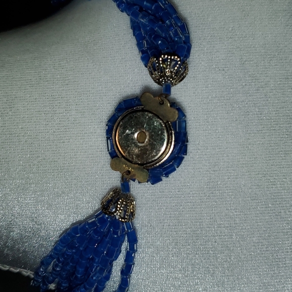 1950s/1960s Glass Tube Seed Beaded 10 Strand Necklace w/Clip Earrings - Picture 4 of 7